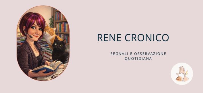 Immagine di copertina dell’articolo sull’insufficienza renale cronica nel gatto e sui segnali da osservare, con una consulente e due gatti (uno rosso e uno nero).